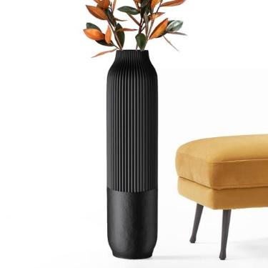 Imagem de Rocendlor Vaso de piso alto, vasos de 60 cm de altura resistentes, luxuosos, texturizados para ramos decorativos de flores secas, vaso de chão para rústico, sala de estar, decoração de prateleira