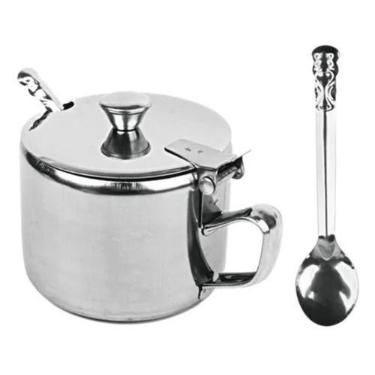 Imagem de Kit 4 Açucareiro Com Tampa E Colher Em Inox Capacidade 200 Ml - Moveis