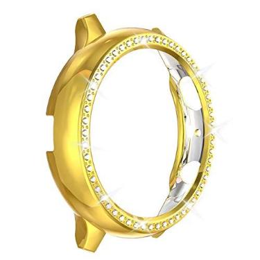 Imagem de Compatível com Galaxy Watch Active 2 de 40 mm e 44 mm com revestimento de policarbonato de diamante, resistente a impactos, proteção de cristal brilhante com glitter, capa dura (dourada, 44 mm)