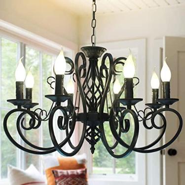 Imagem de Lustres rústicos franceses Ganeed, 8 luzes ilha de cozinha candelabro de ferro, luminária industrial vintage pingente para casa de fazenda, sala de jantar, quarto, foyer