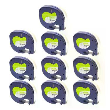 Imagem de 10 Fita 91200 Papel Rotulador Compatível Dymo Letratag 12mm Branco - S