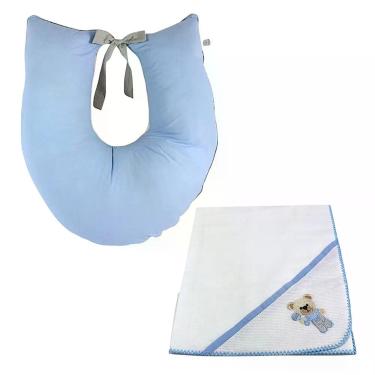 Imagem de Almofada para Amamentar + Cueiro Bordado Lumana 1pc -Azul - Lumana Bab
