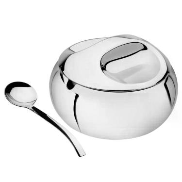 Imagem de Açucareiro Farinheiro Tramontina Em Aço Inox Alto Brilho 320ml Com Colher E Tampa 64400500