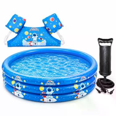 Imagem de Kit Piscina Inflável 300L + Colete Flutuador + Bomba de Ar - DM Toys /