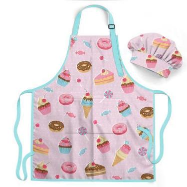 Imagem de Conjunto de avental infantil e chapéu de chef SANDJEST para meninas co