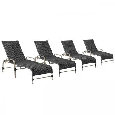 Imagem de Kit 4 Espreguiçadeiras Catar Reclinável Alumínio Assento em Corda Náutica Fendi Trama Original