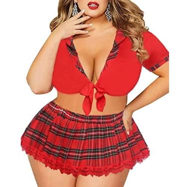 Imagem de Avidlove Conjunto de lingerie feminina plus size sexy para meninas escolares para dramatização, professor, cosplay (vermelho, 18 Plus)
