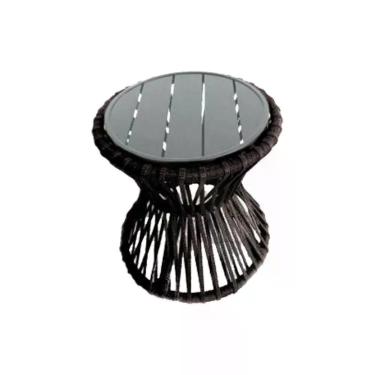 Imagem de Mesa De Centro Sol Em Corda Náutica E Base Em Alumínio Cinza 70cm Marrom - Cor: Marrom
