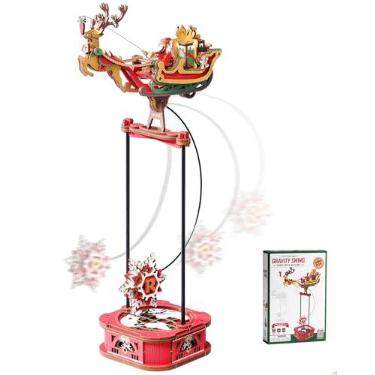 Imagem de Kit de Modelos de Madeira ROKR Quebra-cabeça 3D de Madeira Papai Noel no Trenó Série de Balanço por Gravidade Kits de Modelos Mecânicos para Adultos