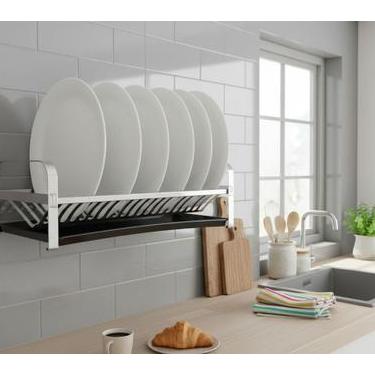 Imagem de Escorredor Louças Cama Pia 20 Pratos Secadora de Bancada Inox Parede C