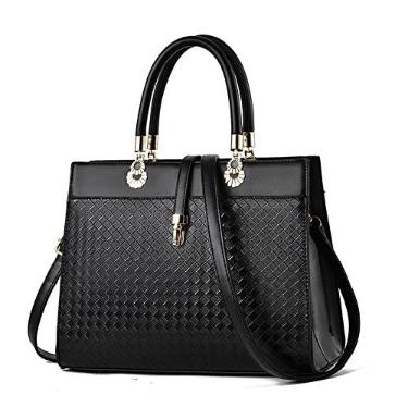 Imagem de Bolsa feminina de couro com alça superior e grande capacidade, moderna, simples, bolsa tiracolo, Preto