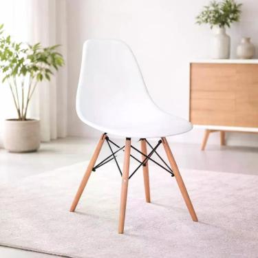 Imagem de Cadeira Eiffel DSW Branca Pés Madeira Polipropileno Design Moderno 120