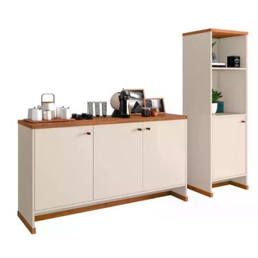 Imagem de Conjunto Sala De Jantar 2 Peças - Aparador E Estante Verbena - Offwhite/naturale Offwhite/naturale