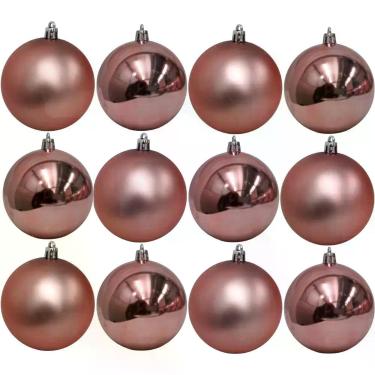 Imagem de Bolinha de Natal Mix de Modelos c/ 12 Peças 4cm - Rose Gold - CHIBRALI