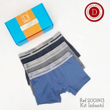 Imagem de Kit Com 3 Cuecas boxer infantil - Diamantes Kids, Azul, G