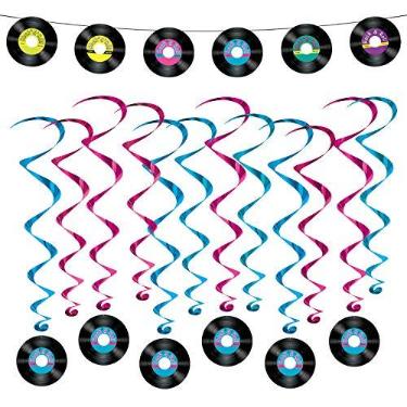 Imagem de Decorações de festa dos anos 50 e 60 - Grava Streamer Guirlanda e Rock & Roll Giratórios de Disco Pendurado