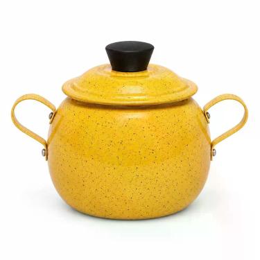 Imagem de Açucareiro Bojudo de Alumínio com Tampa e Alças Laterais para Cozinha Amarelo 500G
