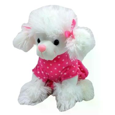 Imagem de Cachorro Pelúcia Poodle Branco 22 Cm Comp. Com Roupinha