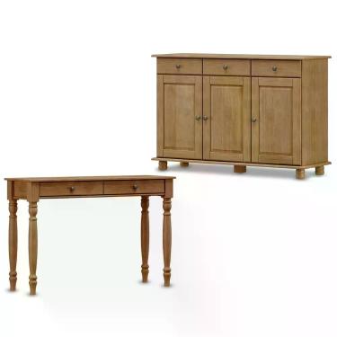 Imagem de Conjunto Sala Balcão e Aparador 8927-8933FN 3 Portas 3 Gavetas 3 Prateleiras Madeira Maciça de Pinus TAMANHO 180cm