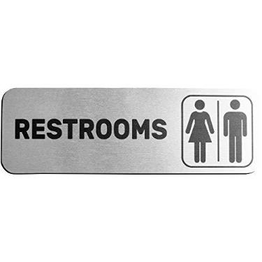 Imagem de Placa de banheiro de alumínio escovado – Placa de banheiro moderna masculina e feminina – Decoração de placa de banheiro – Placas de porta de banheiro – Placas de banheiro para negócios – Sinalização de banheiro