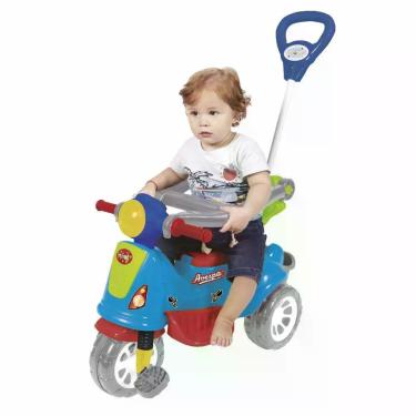 Imagem de Triciclo Infantil Maral Retrô Com Empurrador Colorido, Azul Claro e Ve