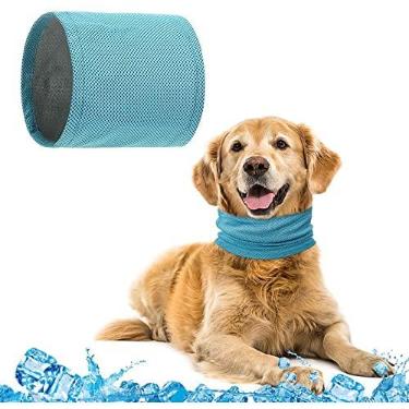 Imagem de Bandana refrescante para animais de estimação cachecol de gelo para cachorro verão confortável macio respirável coleira de cachorro babador de resfriamento instantâneo lavável, azul, P (pescoço: 35cm)
