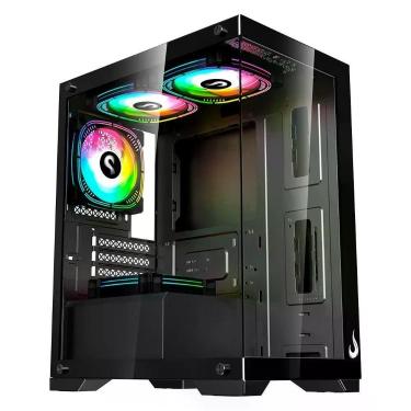 Imagem de Gabinete Gamer Crystal Glass 01 Mid Tower ATX Aço Vidro Temperado Preto Rise Mode RM-CA-CY-01-FB