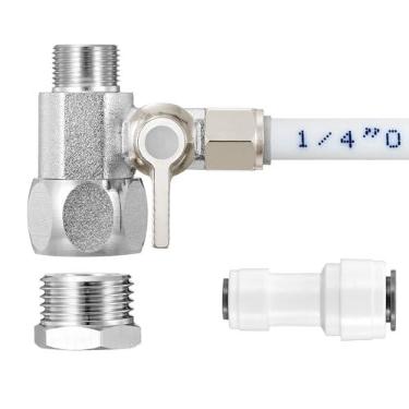 Imagem de Adaptador de alimentação de água – Divisor de linha de água sem chumbo 3/8" x 3/8" x 1/4" ou G 1/2" x 1/4", válvula de abastecimento de água de latão com encaixe rápido de encaixe de encaixe rápido para sistema de filtro RO, geladeira, máquina de gelo