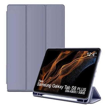Imagem de Capa Tablet flip para Samsung Galaxy Tab S8+ PLUS SM-X800 SM-X806 Smart pen 12.4 polegadas resistente aveludada compatimento caneta Case capinha Anti Impacto Suporte Pencil - Alamo (violeta)