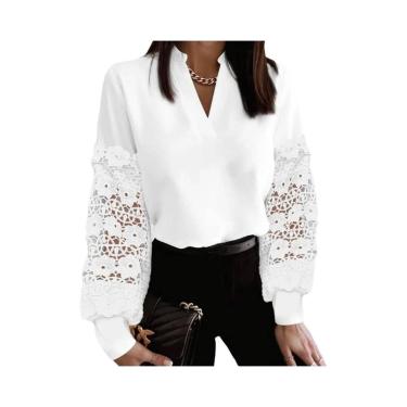 Imagem de Blusa Feminina Transparente De Renda Com Manga Longa E Decote Em V, El