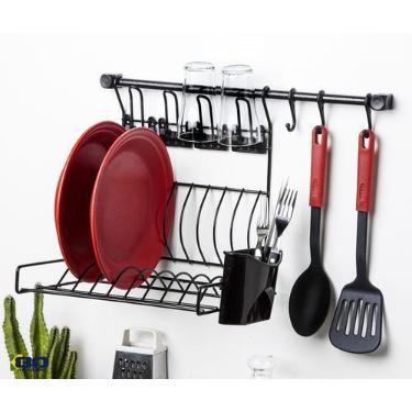 Imagem de Kit Escorredor De Louça Para Parede Cozinha Suspenso 10 Pratos Com Por