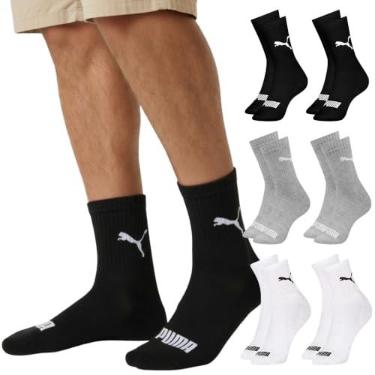 Imagem de PUMA Kit 6 Pares Meia Cano Médio Esportiva Algodão Sola Atoalhada Costura Fina Masculina Feminina Unissex Adulto, 2 Branco - 2 Cinza - 2 Preto, M (34-39)