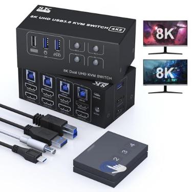 Imagem de 8K HDMI KVM Switch 2 Monitors 4 Computers Dual Monitor Support 8K@60Hz 4K@120Hz KVM Switcher PC Extended Display for 4 Port Share 4 USB Ports - 8K HDMI Monitor Switch for 4 PCs