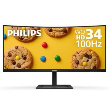 Imagem de Philips 346E2CUAE 86.4 cm curvado sem moldura, UltraWide QHD 3440x1440,100Hz, 121% sRGB, 1ms MPRT, carregamento USB-C, MultiView PIP/PBP, altura ajustável, substituição antecipada de 4 anos, preto