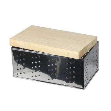 Imagem de Kit 2 Forma Queijo Retangular Inox P 500g Prensador Madeira - Gastrobe