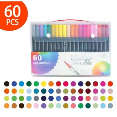 Imagem de Caneta Hidrográfica OEM Dual Pen 2 em 1 Brush Lettering com Ponta Fina 0 e 4 mm Kit com 60 Unidades 60 Cores
