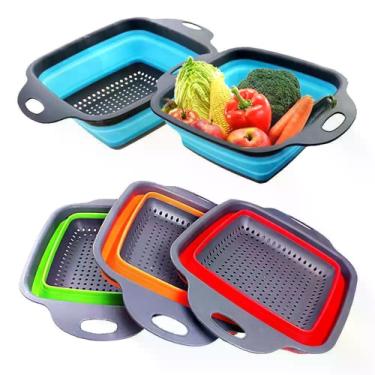 Imagem de Escorredor Retrátil De Macarrão Legumes Frutas Em Silicone Com Alça