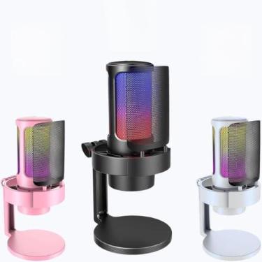 Imagem de Microfone USB Condensador RGB Gamer Cardióide Com Saída P2 Para Fone