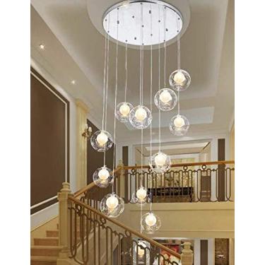 Imagem de Luminária pendente criativa para sala de estar, lustre moderno e minimalista de LED para restaurante com 12 luzes, escada duplex, lustre nórdico de bola de vidro transparente, 50x250 cm