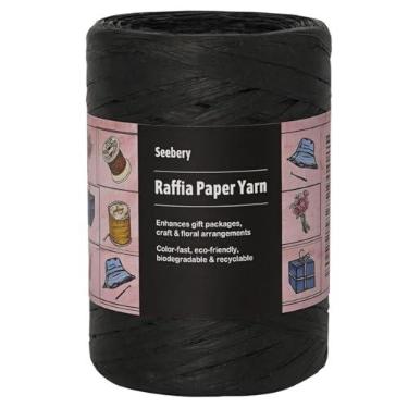 Imagem de Seebery Fio de fita de ráfia para artesanato - Fio de grama de ráfia para embrulho de presente, decoração DIY, persianas e muito mais | Corda de papel de corda fosca - 1/10.2 cm de largura, 109