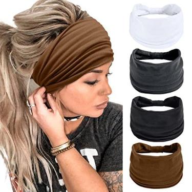 Imagem de Huachi Bandanas largas para mulheres pretas estilosas faixas de cabelo grossas boho grande esporte africano yoga turbante acessórios de cabelo (pacote com 4)