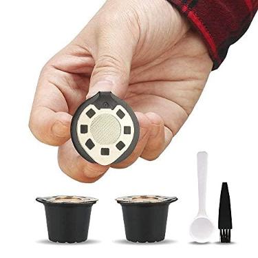 Imagem de Cápsulas reutilizáveis, filtro de cápsula de café recarregável, compatível com máquinas de café Nespresso com escova de colher de café (ouro)