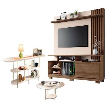 Imagem de Estante Home Theater Artheo Castanho Off White com Mesa de Centro Sky 