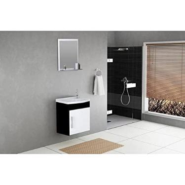Imagem de Conjunto Gabinete de Banheiro Suspenso 39cm 1 Porta com Cuba e Espelheira Turin Preto