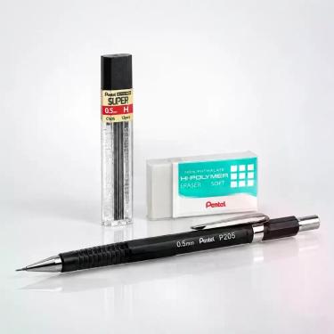Imagem de Kit Lapiseira 0.5mm Grafite 12 Minas Borracha Macia Ponta Fixa Para Pr