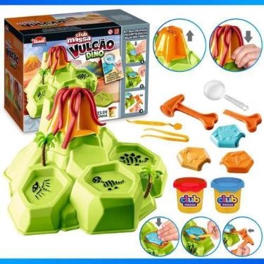 Imagem de Vulcão Brinquedo Massinha De Modelar Ilha Dos Dinossauros 8 Acessórios