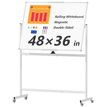 Imagem de Neatsure Quadro branco grande sobre rodas, quadro branco móvel de dupla face de 122 cm x 91 cm com suporte, cavalete magnético portátil de 122 x 91 cm para casa, escritório, sala de aula, escola
