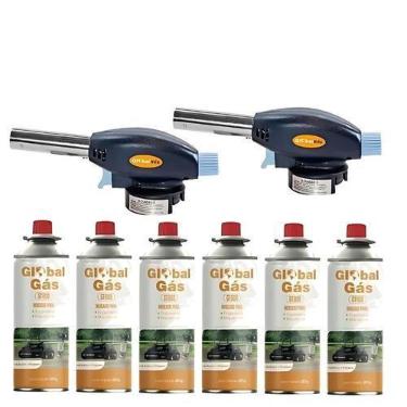 Imagem de Kit 2 maçarico culinário automático controle de chama + 6 refil gás bu