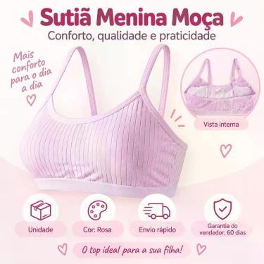 Imagem de Sutiã Menina Moça Juvenil Rosa Bojo Removível Alça Regata Top Confortá