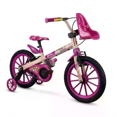 Imagem de Bicicleta Barbie Aro 16 4 Anos Freio a Tambor Rodinhas Laterais Rosa Nathor Bicicletas